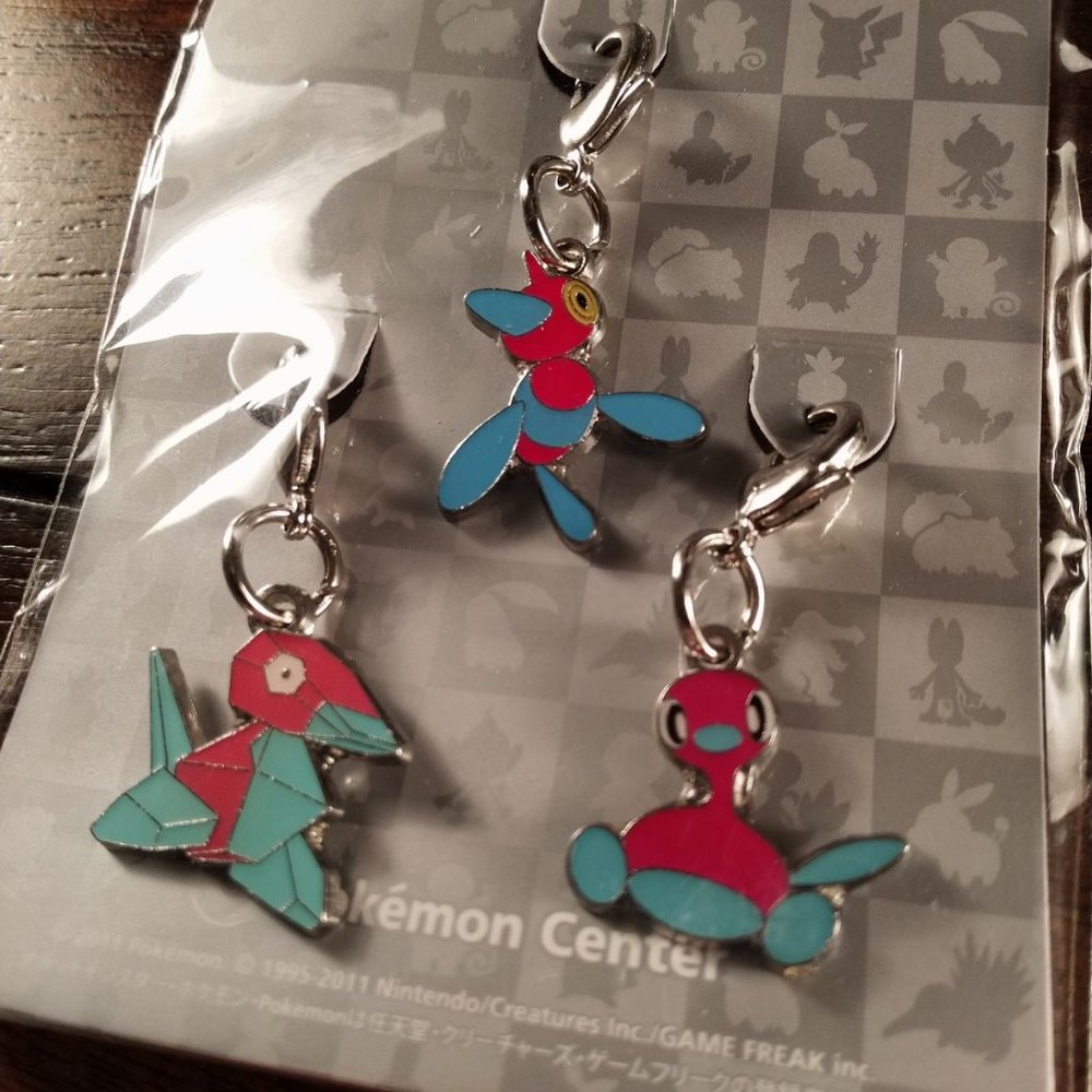 Pokemon Center Japan Metal Charm Set Porygon First Edition NWT Nintendo Keychain
